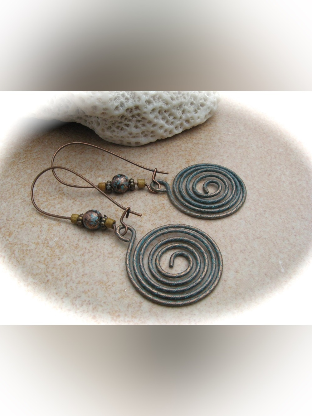 Copper-colored Spiral Earrings With Patina